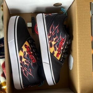 Kids Heelys Black Sneakers with Red and Yellow Flame Design Size 1